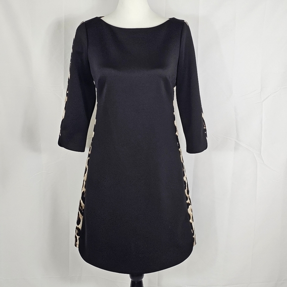 Vince Camuto Dresses & Skirts - Vince Camuto Scuba Mini Dress Black with Leopard Panels 3/4 Sleeves- bb1